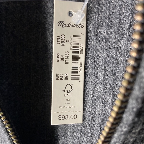 NWT Madewell Merino Wool Half Zip Ribbed Knit Sweater w/Pockets Size S - Picture 12 of 15